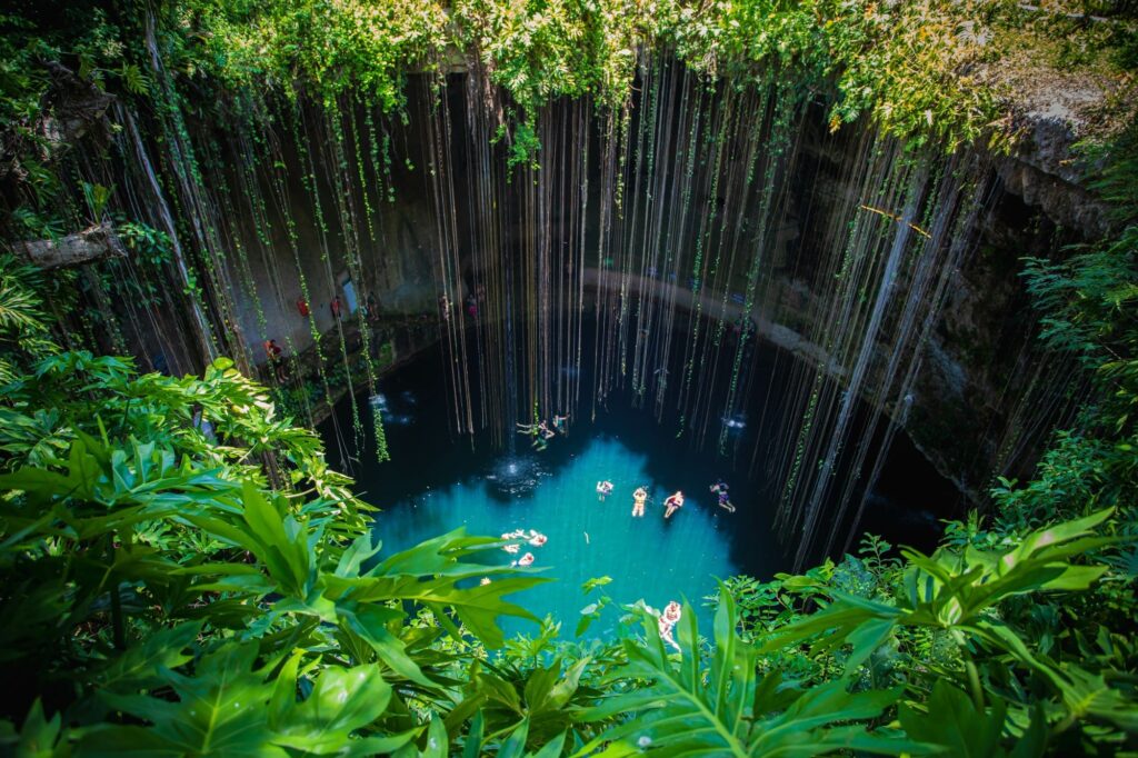 ik kil cenote, mexico. lovely cenote in yucatan peninsulla with